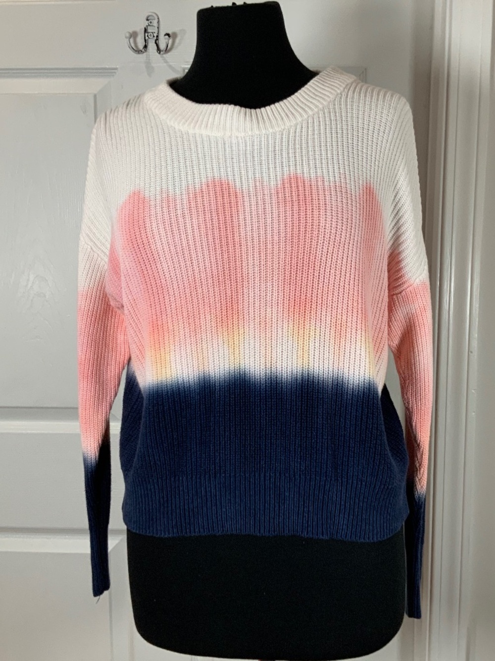Skies Are Blue Tie Dye Sweater Ombré Coastal Boho Lightweight Pullover XS
